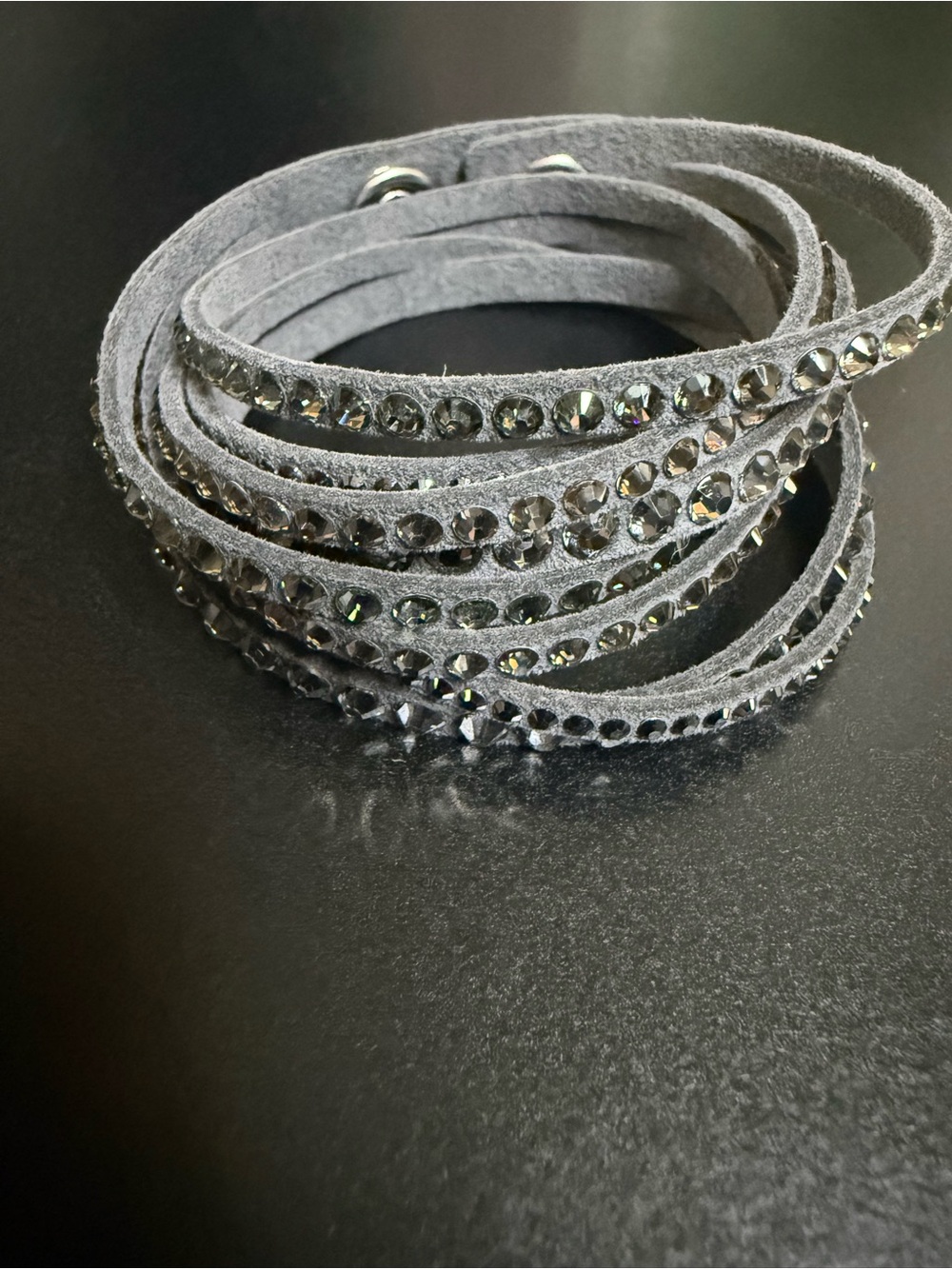 Authentic Swarovski Slake Gray Suede Crystal Double Wrap Bracelet